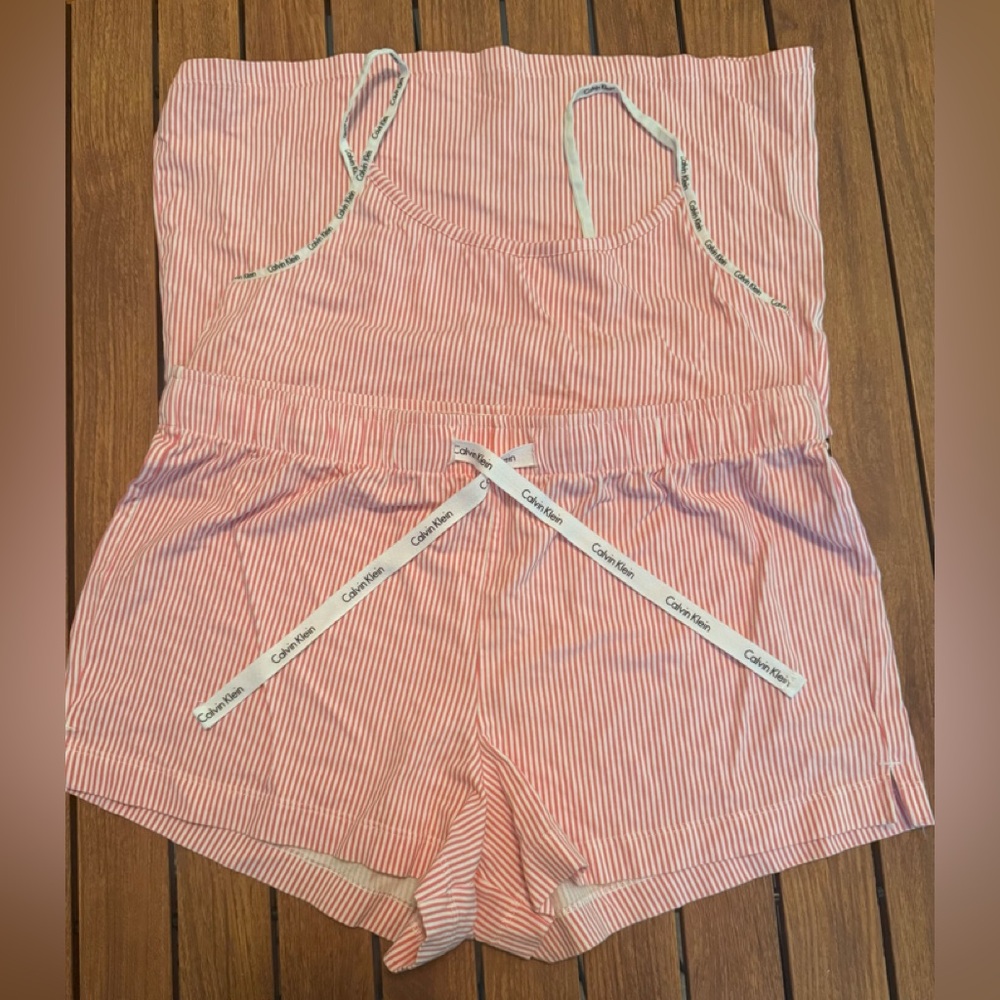 Calvin Klein Pink & White Stripe 2 Piece Tank and Short Sleep Set